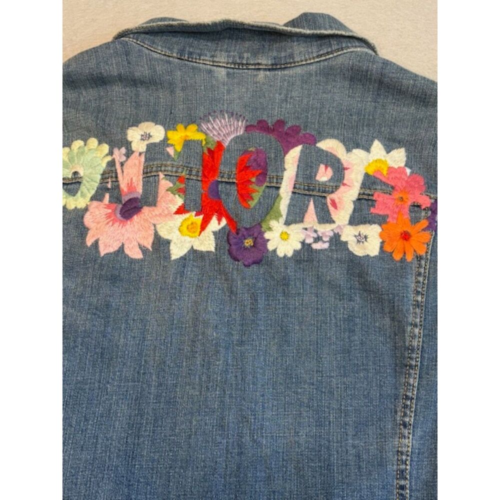 Anthropologie Pilcro Women's Medium Denim Embroidered Floral Amore Jacket EUC